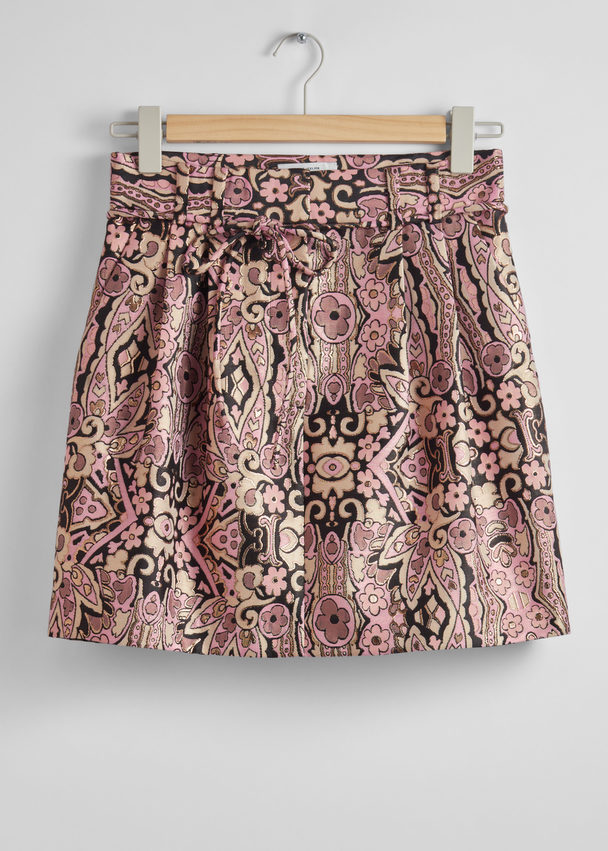 & Other Stories Glitter Jacquard Mini Skirt Pink/beige/black