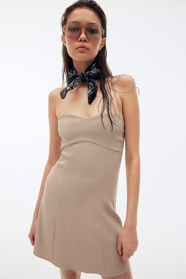 H&M Flared-skirt Bandeau Dress Light Beige