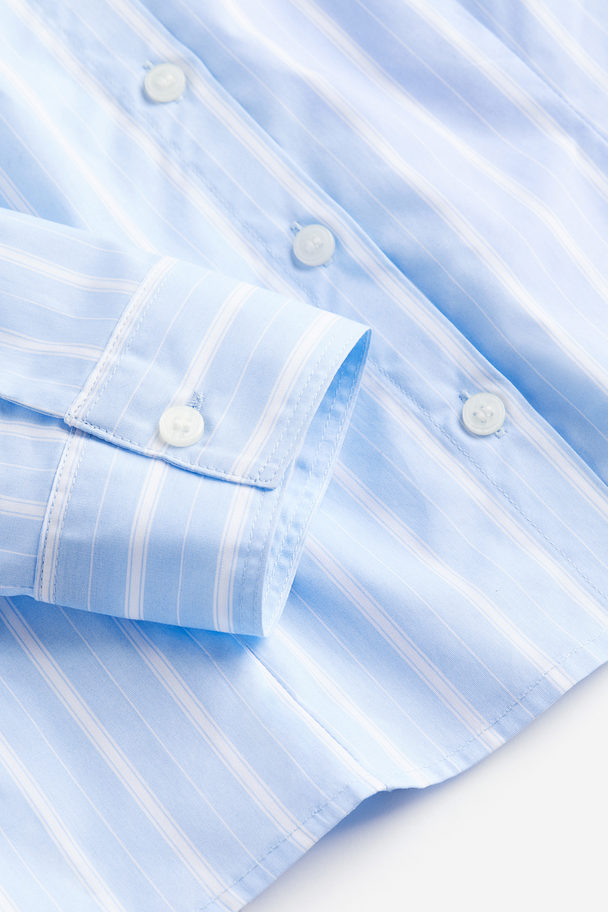 H&M Fitted Poplin Shirt Light Blue/striped