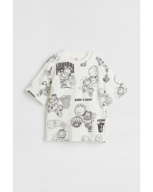 H&M Boxy Printed T-shirt White/garfield