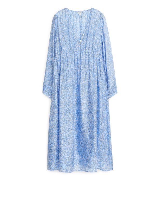 ARKET Long Sleeve Maxi Dress Light Blue/white Floral