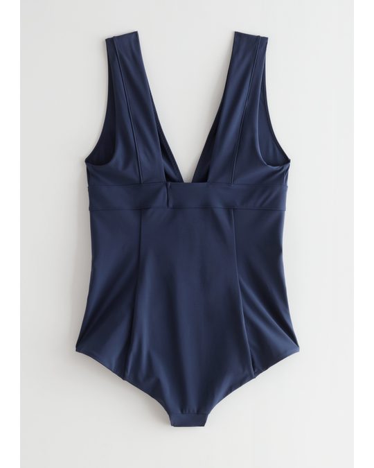 & Other Stories Plunging V-neck Swimsuit Navy