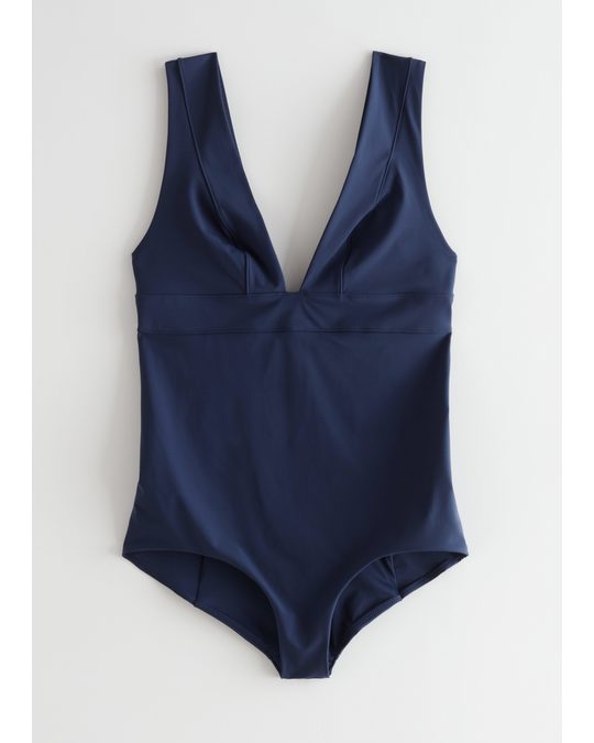 & Other Stories Plunging V-neck Swimsuit Navy