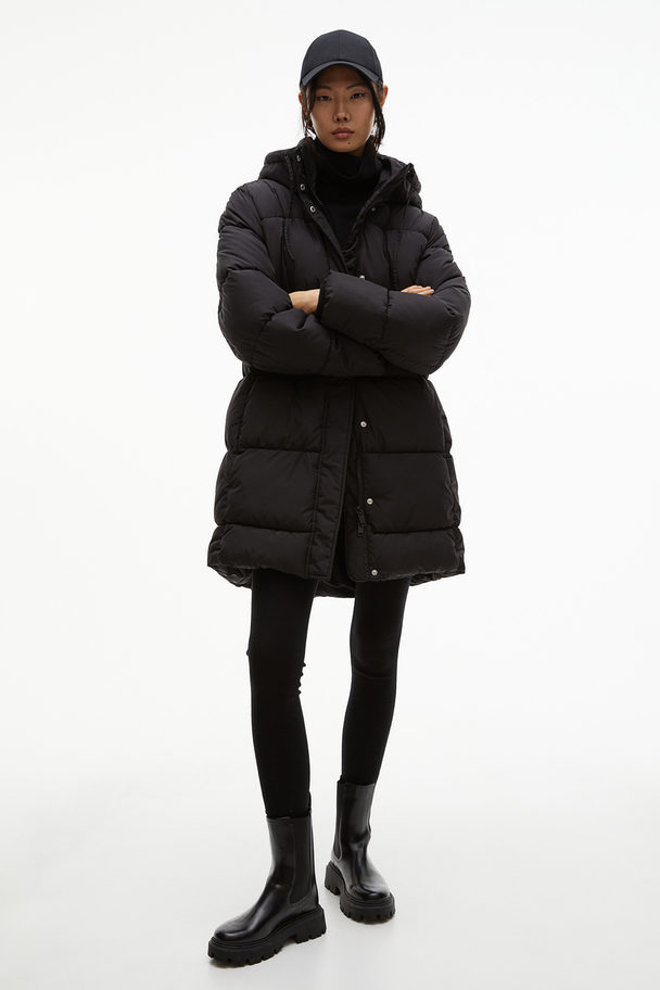 H&M Hooded Puffer Coat Black