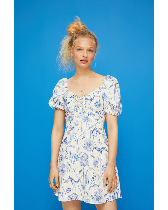 H&M Linen-blend Dress Natural White/floral
