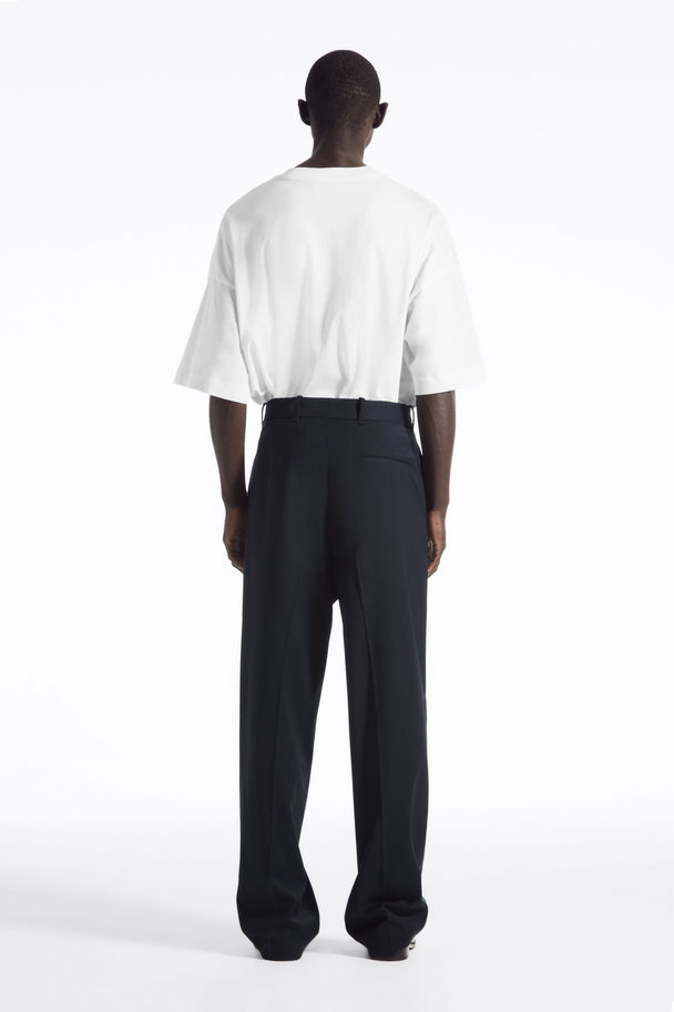 COS Relaxed Wool Trousers - Straight Navy