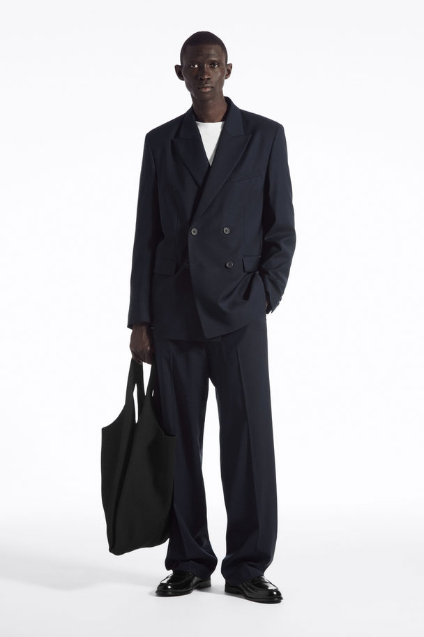 COS Relaxed Wool Trousers - Straight Navy