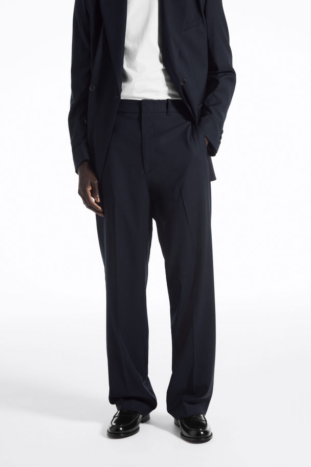 COS Relaxed Wool Trousers - Straight Navy