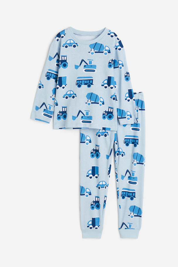 H&M Tricot Pyjama Lichtblauw/voertuigen