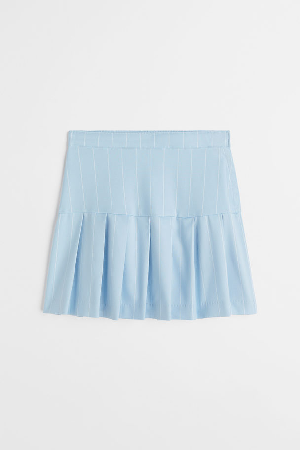 H&M Pleated Twill Skirt Light Blue/striped