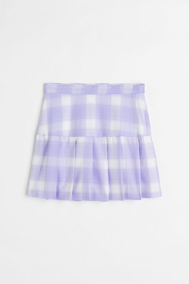 H&M Pleated Twill Skirt Light Purple/checked