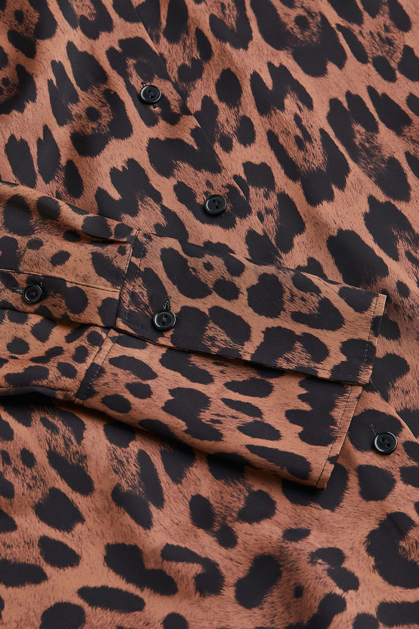 H&M Fitted Shirt Brown/leopard Print