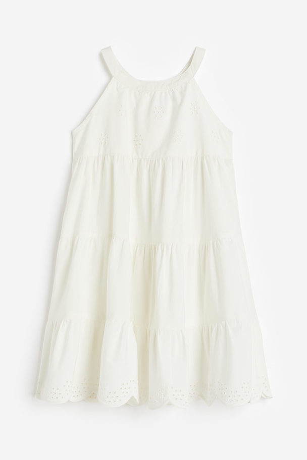 H&M Neckholder-Kleid mit Broderie Anglaise Weiß
