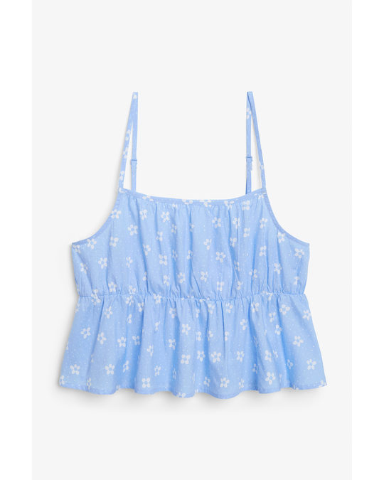 Monki Blue Singlet With Flounce Hem Blue With White Flowers