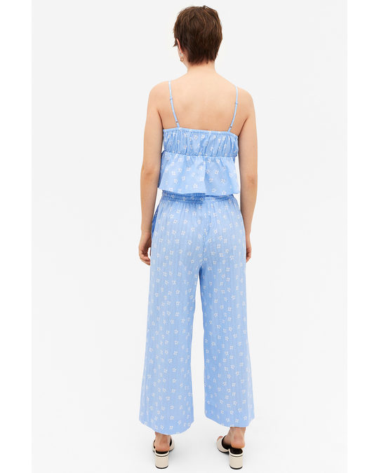 Monki Blue Singlet With Flounce Hem Blue With White Flowers