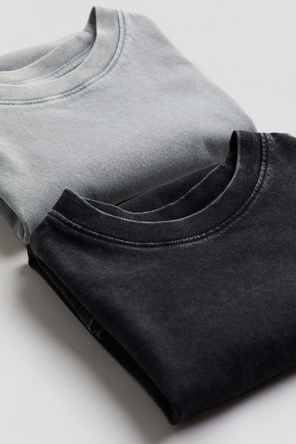 H&M 2er-Pack Baumwoll-T-Shirts Grau/Ausgewaschenes Schwarz