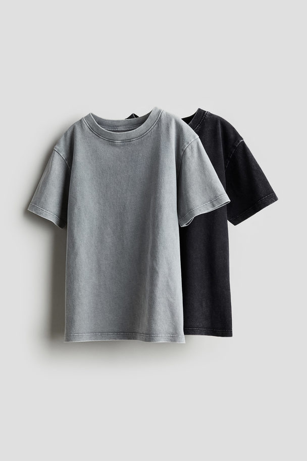 H&M 2er-Pack Baumwoll-T-Shirts Grau/Ausgewaschenes Schwarz