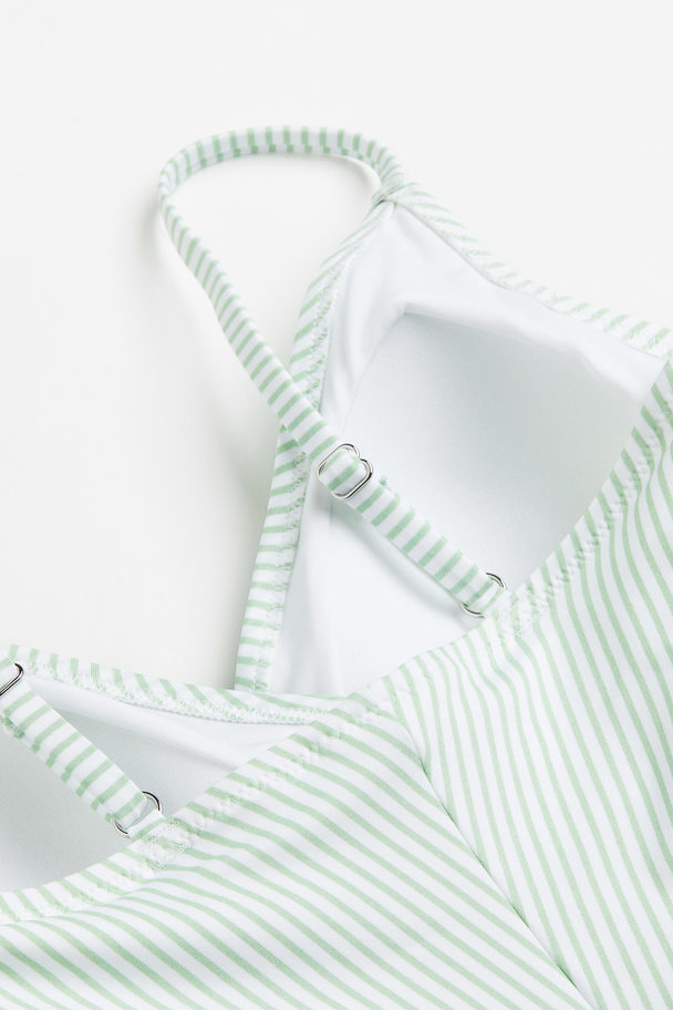 H&M Flounced Shaping Swimsuit White/green Striped