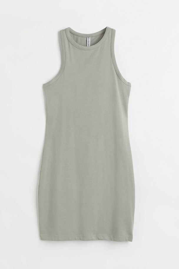 H&M Cut-out Cotton Dress Light Khaki Green