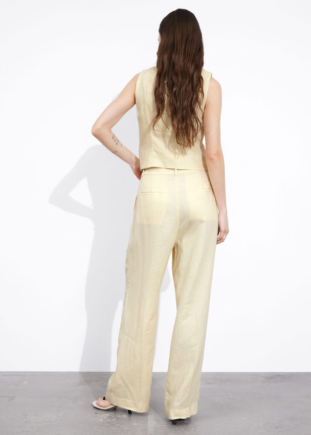 & Other Stories Wide Linen Trousers Light Yellow