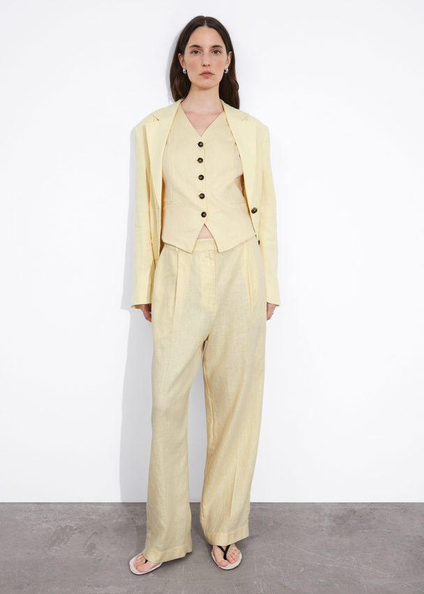 & Other Stories Wide Linen Trousers Light Yellow