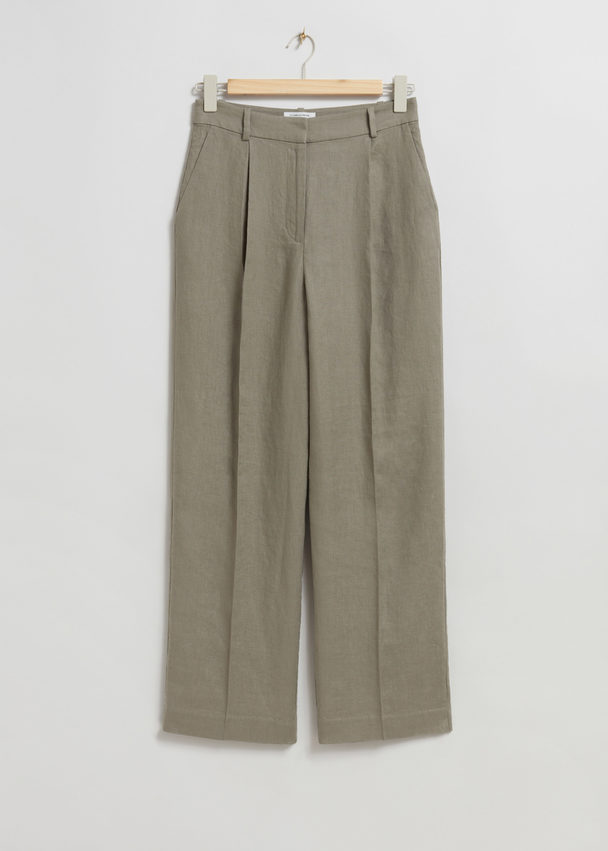 & Other Stories Wide-leg High-waist Pleated Trousers Khaki Green