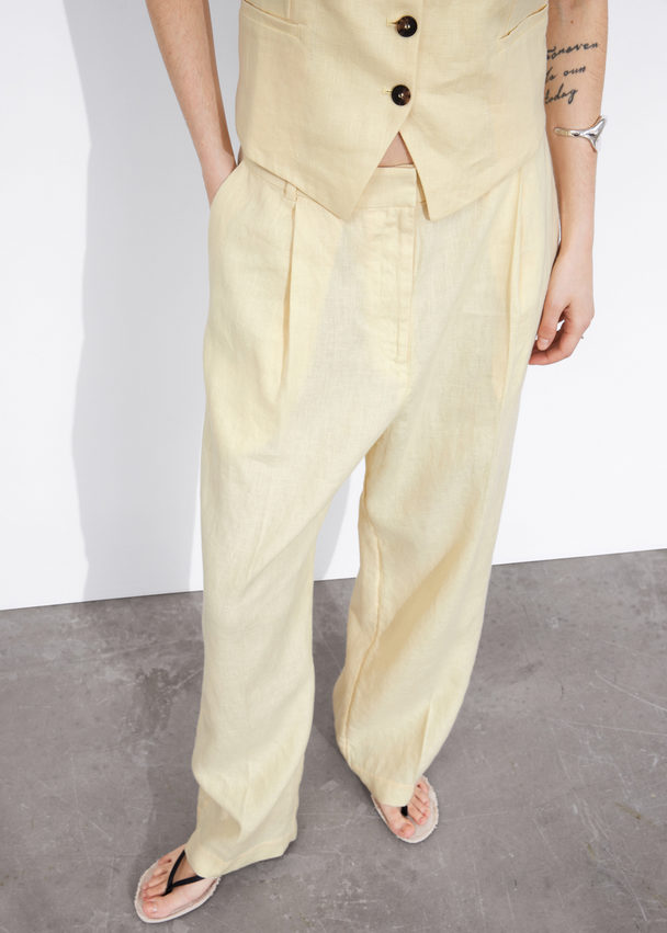 & Other Stories Wide Linen Trousers Light Yellow