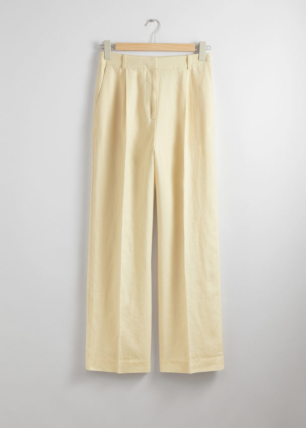 & Other Stories Wide Linen Trousers Light Yellow