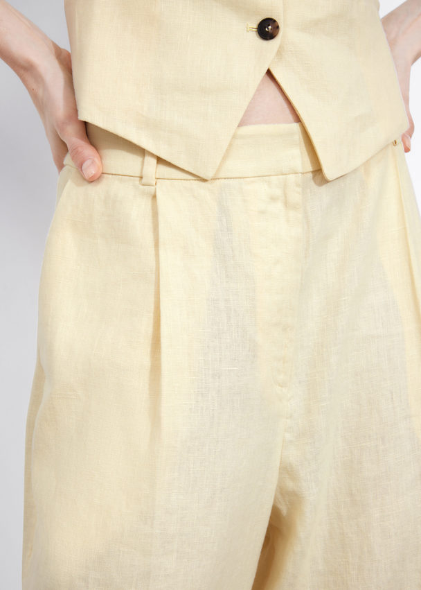 & Other Stories Wide Linen Trousers Light Yellow