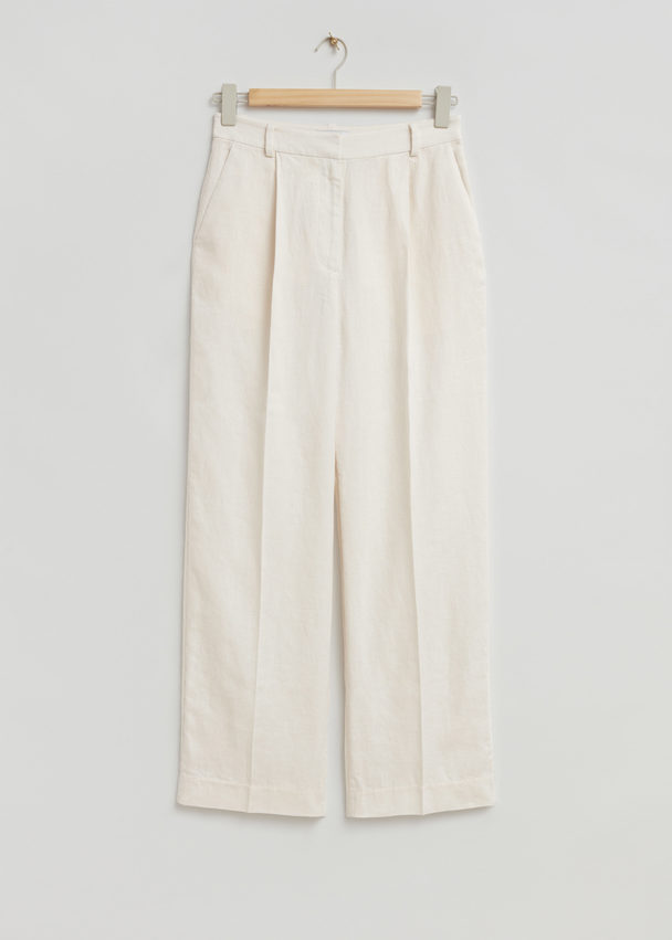 & Other Stories Wide-leg High-waist Pleated Trousers Cream