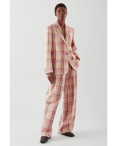 Pleated Wide-leg Checked Trousers Beige / Light Pink