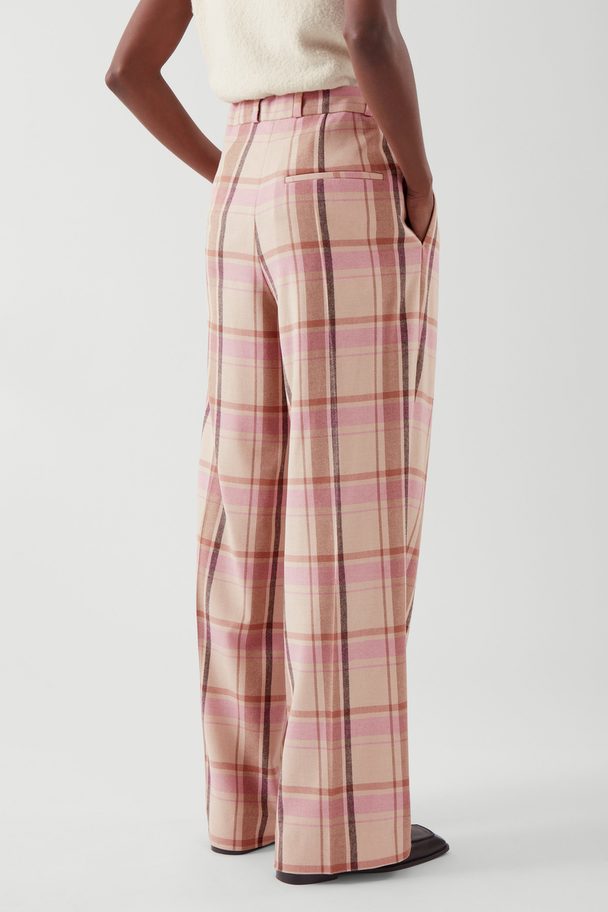 COS Pleated Wide-leg Checked Trousers Beige / Light Pink