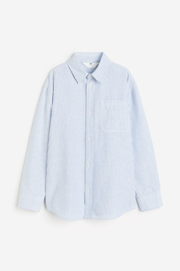 H&M Cotton Shirt Light Blue/striped