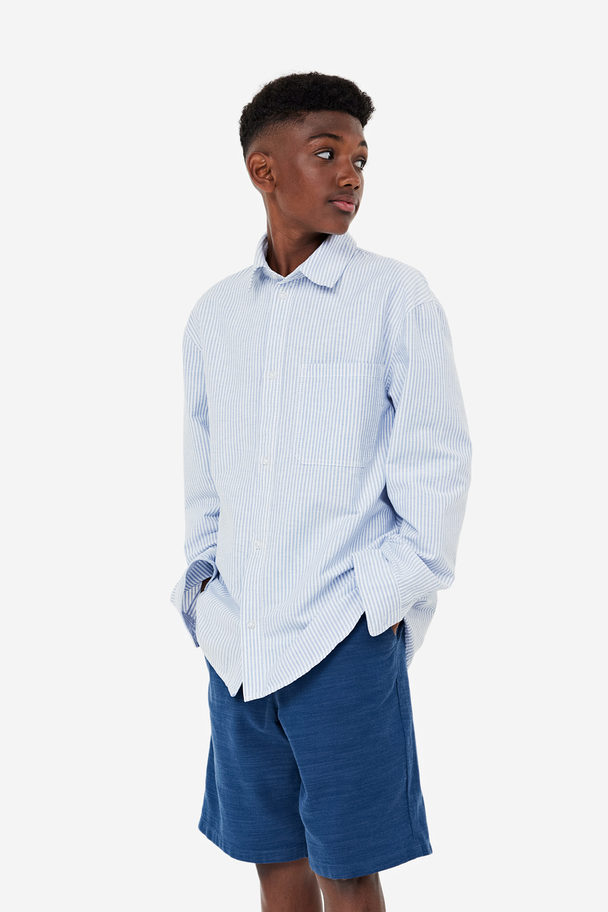 H&M Bomullsskjorta Ljusblå/randig