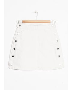 Side Button Denim Mini Skirt White