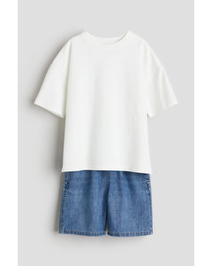 2-piece T-shirt And Shorts Set White/denim Blue