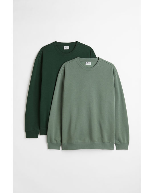 H&M 2-pack Relaxed Fit Sweatshirts Dark Green/sage Green