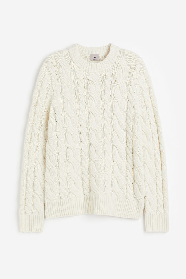 H&M Regular Fit Wool-blend Cable-knit Jumper Cream