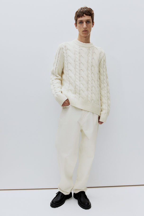 H&M Regular Fit Wool-blend Cable-knit Jumper Cream