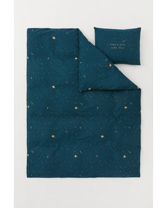 Cotton Duvet Cover Set Dark Turquoise/stars