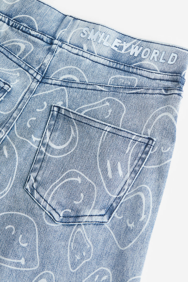 H&M Vid Byxa Med Tryck Ljus Denimblå/smileyworld®