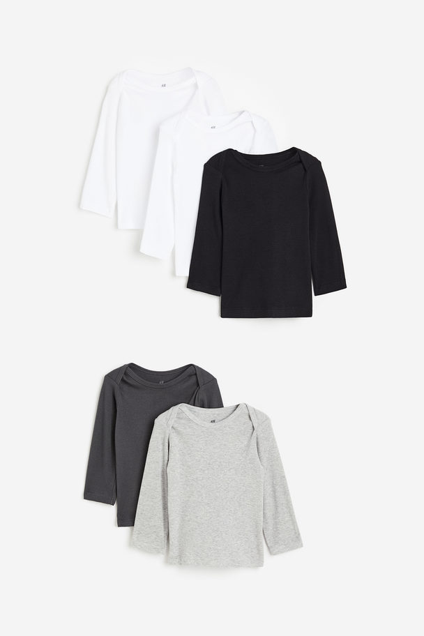 H&M 5-pack Cotton Tops Grey/white/black