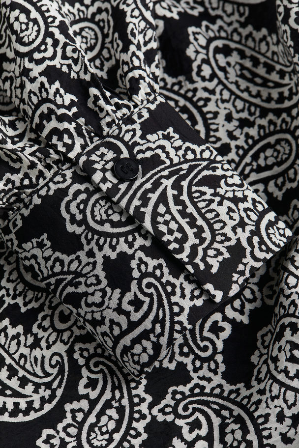 H&M Balloon-sleeved Tunic Dress Black/paisley-patterned