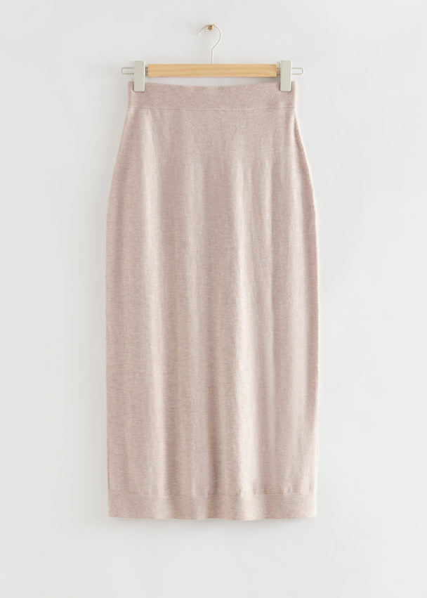 & Other Stories Straight Wool Knit Skirt Beige