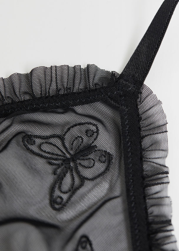 & Other Stories Sheer Butterfly Soft Bra Black
