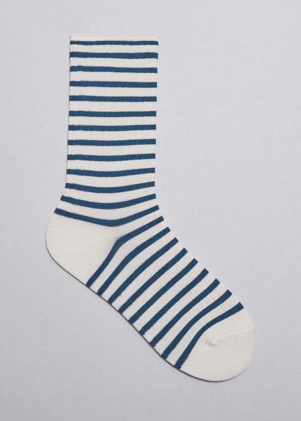 & Other Stories Striped Rib Socks Blue/white Stripes