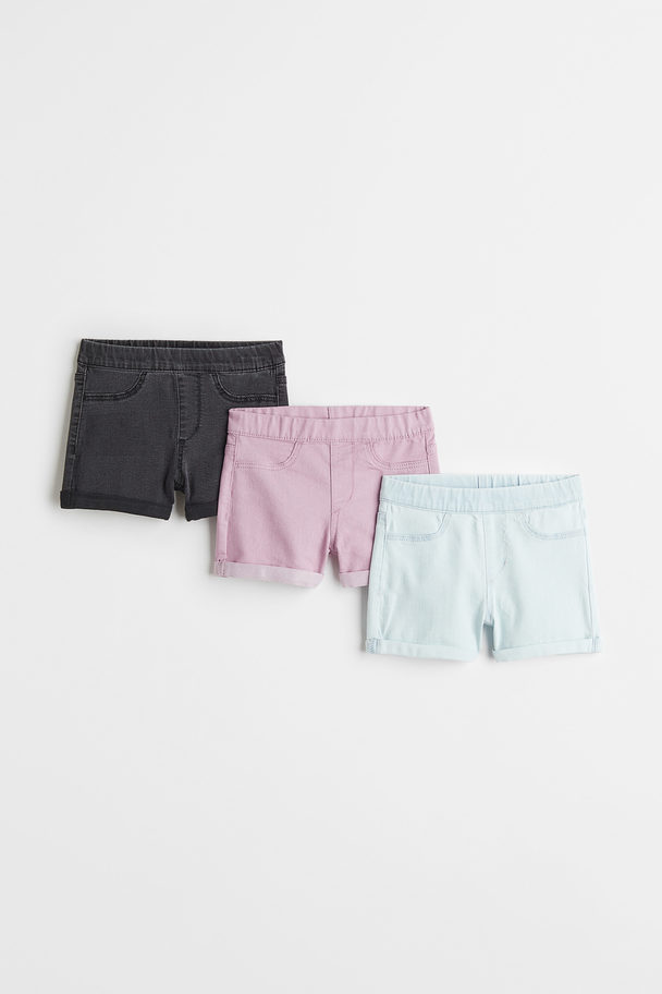 H&M Set Van 3 Denim Shorts Paars/lichtblauw/donkergrijs