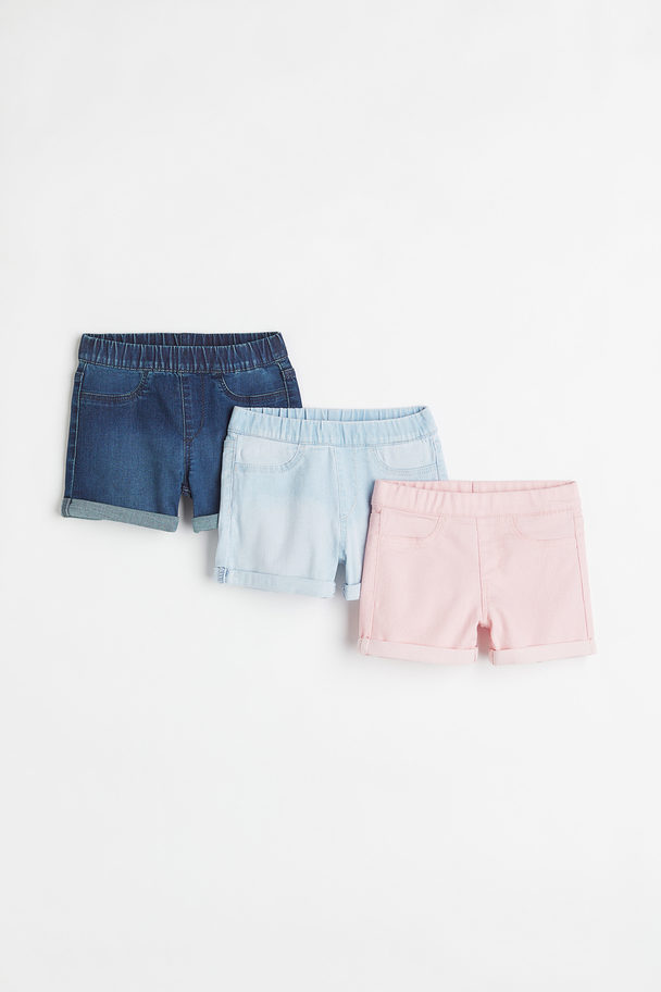 H&M 3-pack Denim Shorts Denim Blue/light Pink