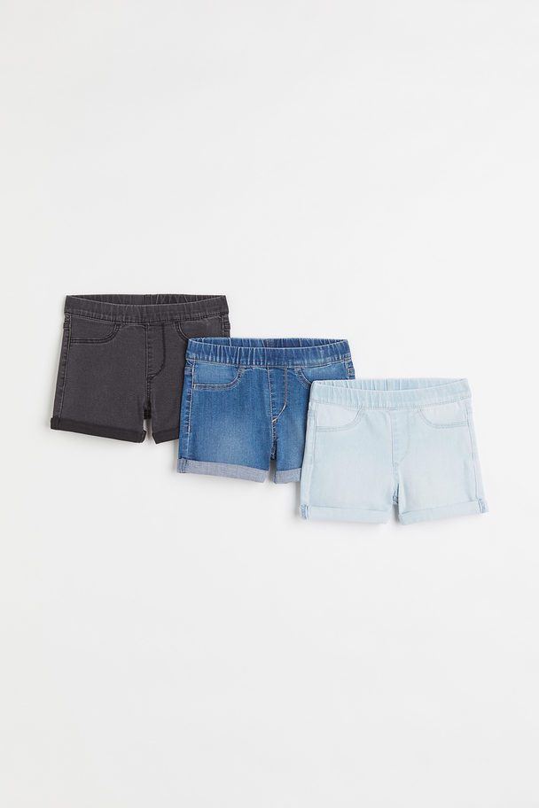 H&M 3-pack Denim Shorts Dark Grey/denim Blue