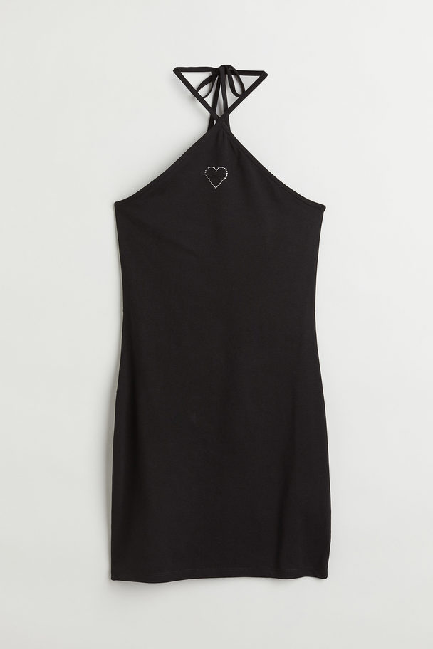 H&M Bodycon-Kleid mit Neckholder Schwarz/Herz